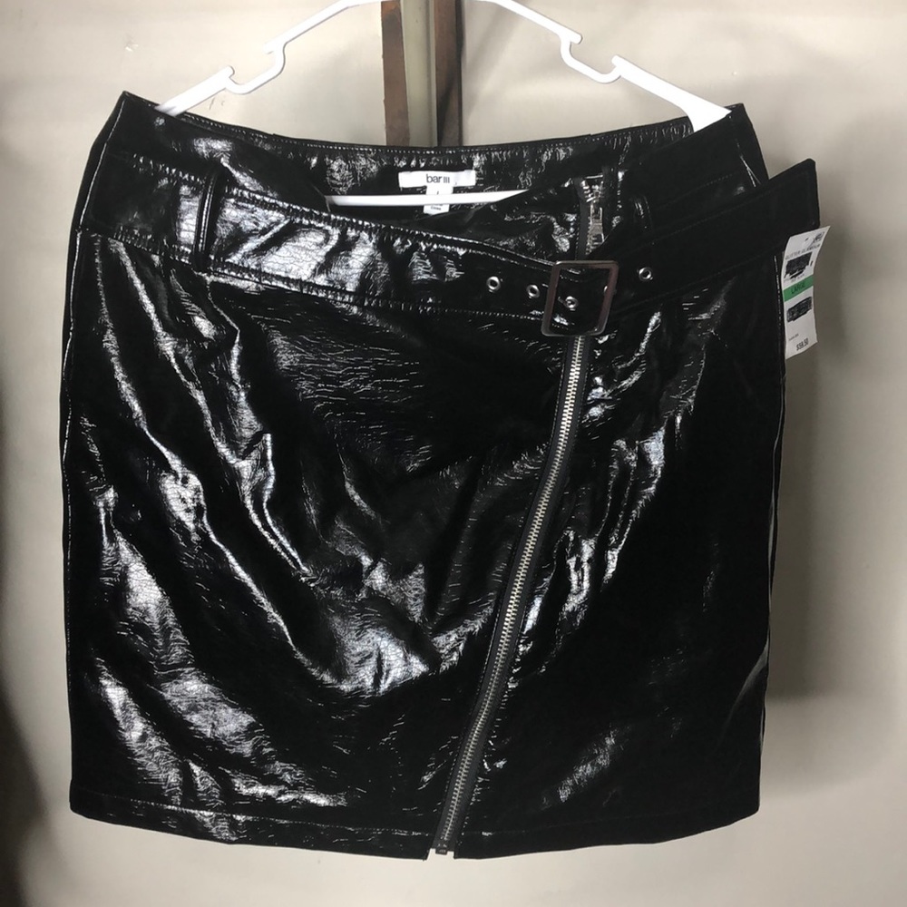 Large Black Bar III Faux-Leather Mini Skirt